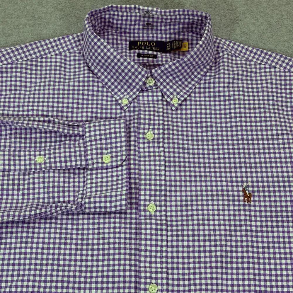 Polo Ralph Lauren Classic Fit Gingham Oxford Shirt Mens XXL Purple White NWT